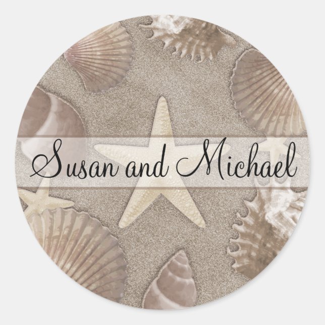 Pegatinas de casamiento Starfish personalizable (Anverso)