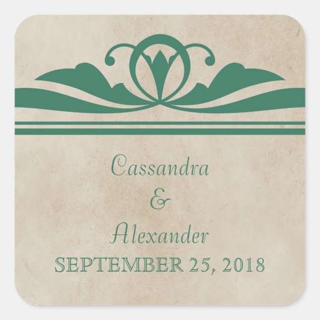 Pegatinas de casamiento verde elegante (Anverso)