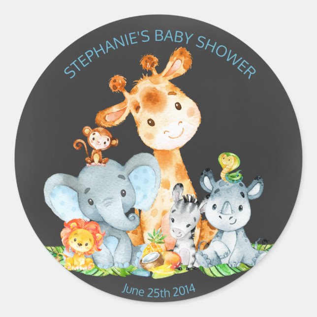 Pegatinas de Chalkboard Watercol Cute Jungle Anima (Anverso)