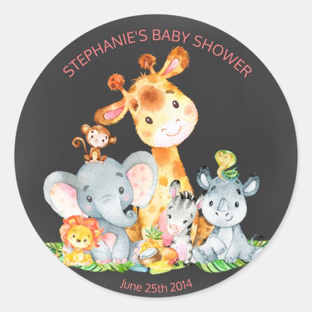 Pegatinas de Chalkboard Watercol Cute Jungle Anima (Anverso)