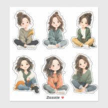 Pegatinas de Chibi Girl Relajada 