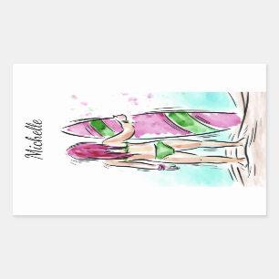 Pegatinas de Chica de surfistas de nombre personal