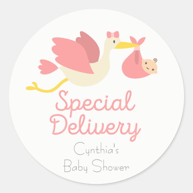 Pegatinas de chica Stork Baby Shower (Anverso)