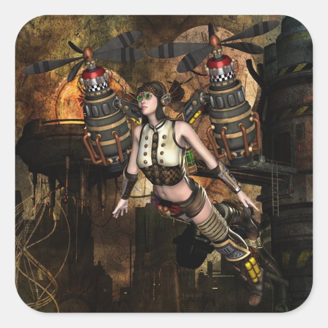pegatinas de chicas voladores de steampunk (Anverso)