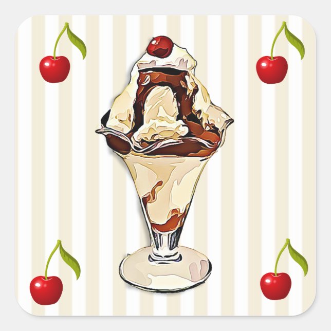Pegatinas de Chocolate Hot Fudge Sundae (Anverso)