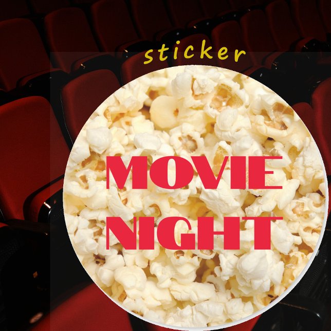 Pegatinas de Cine Night Popcorn, papel (Popcorn sticker says "Movie Night". )