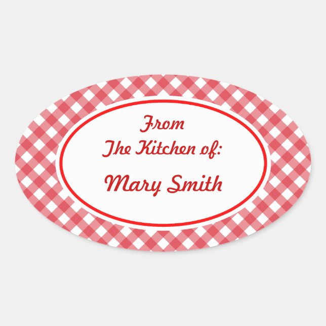 Pegatinas de cocina personalizadas de gingham rojo (Anverso)