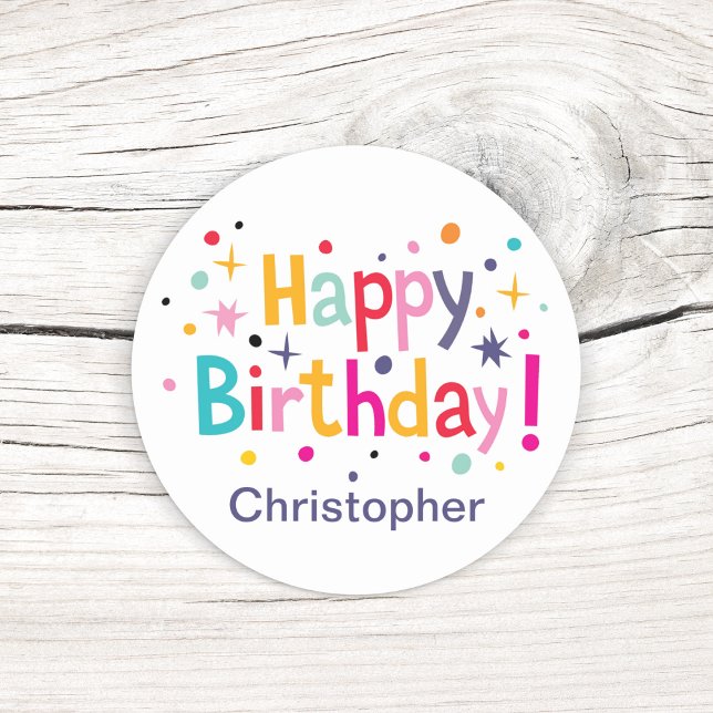 Pegatinas de Confeti de Cumpleaños Retro (A vibrant vintage design that includes a personalized name.)