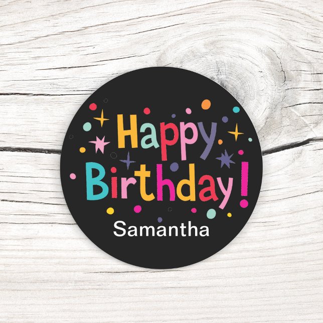 Pegatinas de Confeti de Cumpleaños Retro (Add a bold pop of color to every birthday gift.)