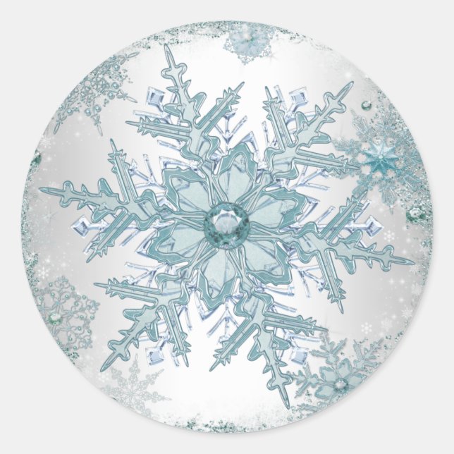 Pegatinas de copo de nieve azul turquesa elegantes (Anverso)