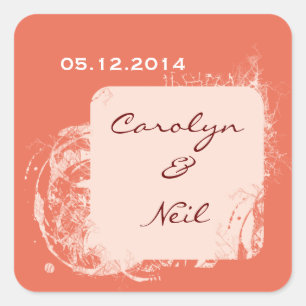 Pegatinas de Coral Bride y Groom Square - Personal