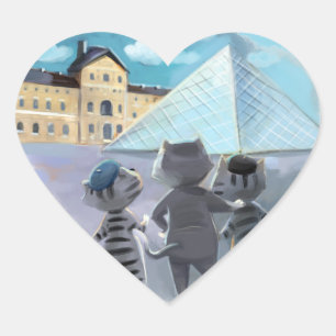 Pegatinas de corazón clásicas de gatos Louvre Parí