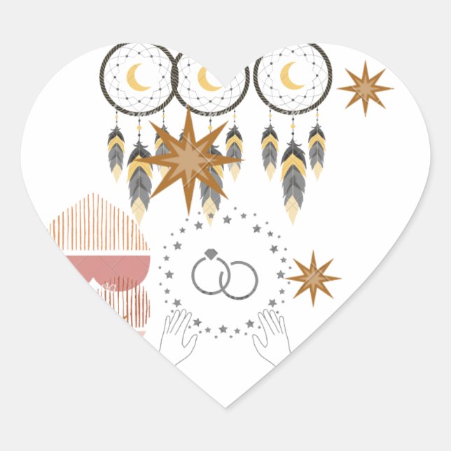 Pegatinas de corazón de boda Boho Dreamcatcher (Anverso)