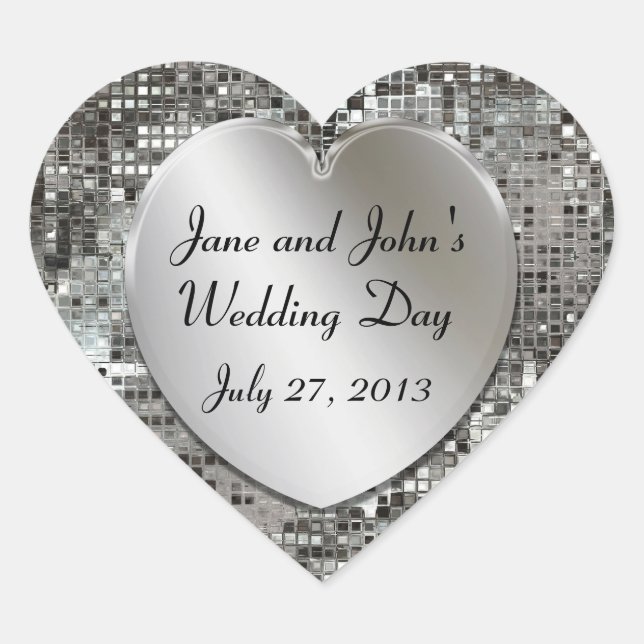Pegatinas de corazón de Bodas de Silver Sequins (Anverso)