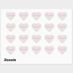 Pegatinas de corazón de cuadros pastel de Pascua -