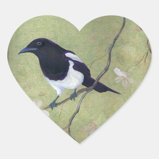 Pegatinas de corazón de magpie y dogwood (Anverso)