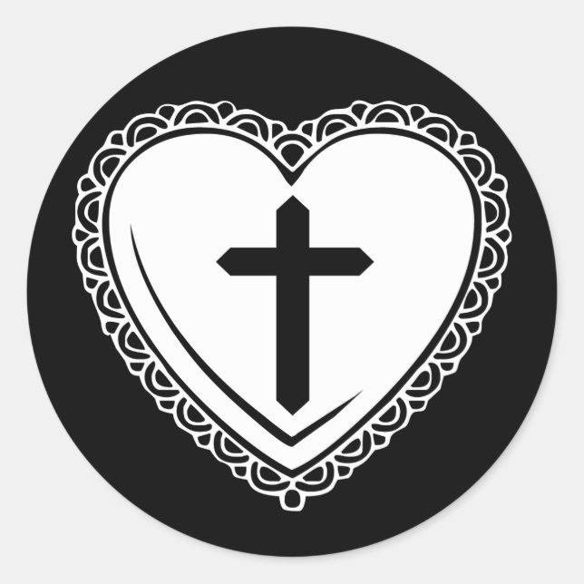 Pegatinas de Corazón Gótico + Cruz (Negro + Blanco (Anverso)