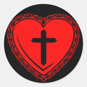 Pegatinas de Corazón Gótico + Cruz (Negro + Rojo)