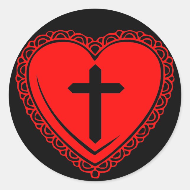Pegatinas de Corazón Gótico + Cruz (Negro + Rojo) (Anverso)