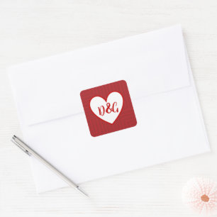 Pegatinas de corazón rojo con monograma