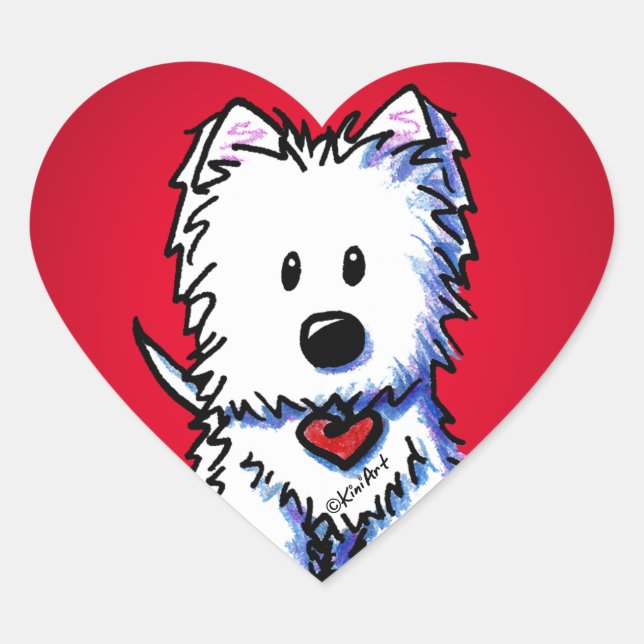Pegatinas de corazón rojo KiniArt Westie (Anverso)