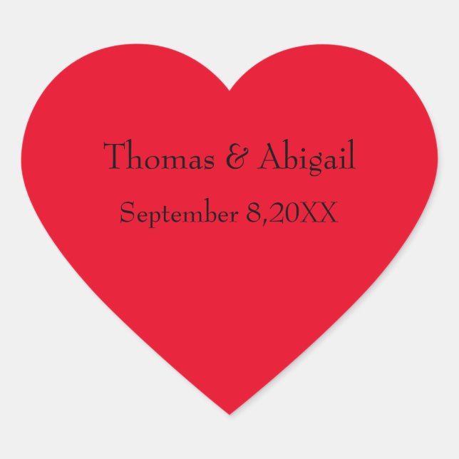 Pegatinas de Corazón Rojo Personalizadas para Boda (Anverso)