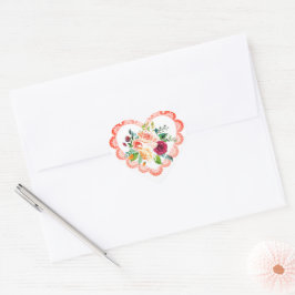 Pegatinas De Corazón Vintage Con Flores De Acuarel