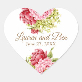 Pegatinas de Corazones de Peonías e Hydrangeas