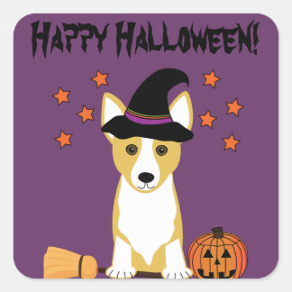 Pegatinas de Corgi Witch Halloween