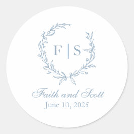 Pegatinas de Corona de Monograma Azul Claro