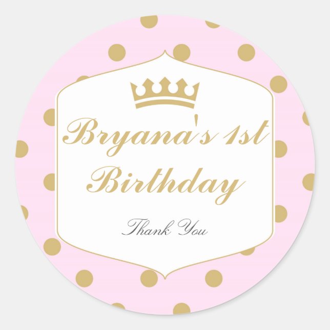 Pegatinas de corona real princesa puntos rosa y do (Anverso)