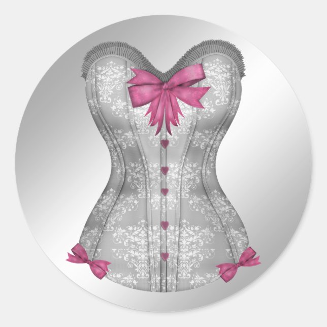 Pegatinas de corsé elegantes rosa y gris (Anverso)