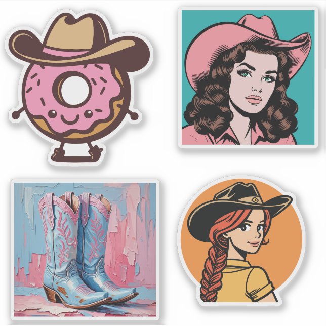 Pegatinas de Cowgirl de estética occidental (Anverso)