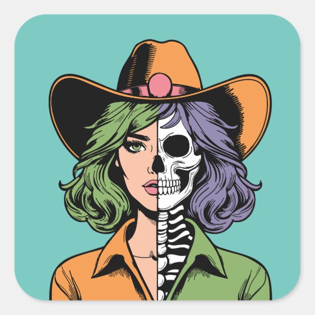 Pegatinas de Cowgirl Skeleton Halloween (Anverso)