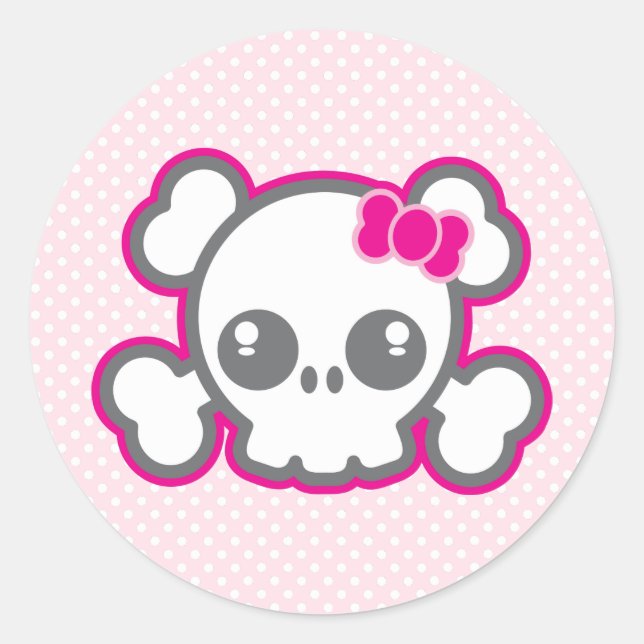 Pegatinas de cráneo de cinta rosada de Kawaii (Anverso)