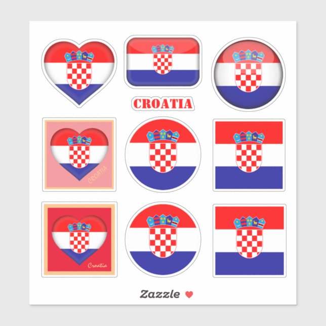 Pegatinas de Croacia y bandera croata, corazón /de (Hoja)