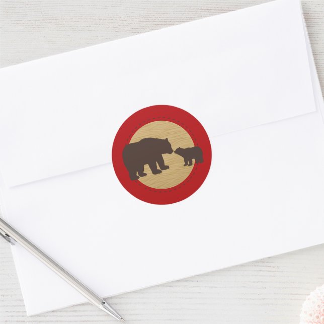Pegatinas de Cuadros de Mamá Osa Northwoods (Lumberjack Buffalo Plaid Mama Bear Northwoods Stickers. Perfect for party favors or envelope seals!)