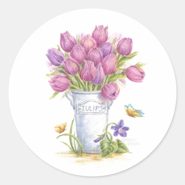 Pegatinas de Cubo de Tulipanes de Primavera (Anverso)