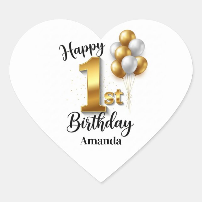 Pegatinas de cumpleaños 1º aniversario con globos  (Anverso)