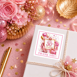 Pegatinas de cumpleaños 30 brillantes rosa calient