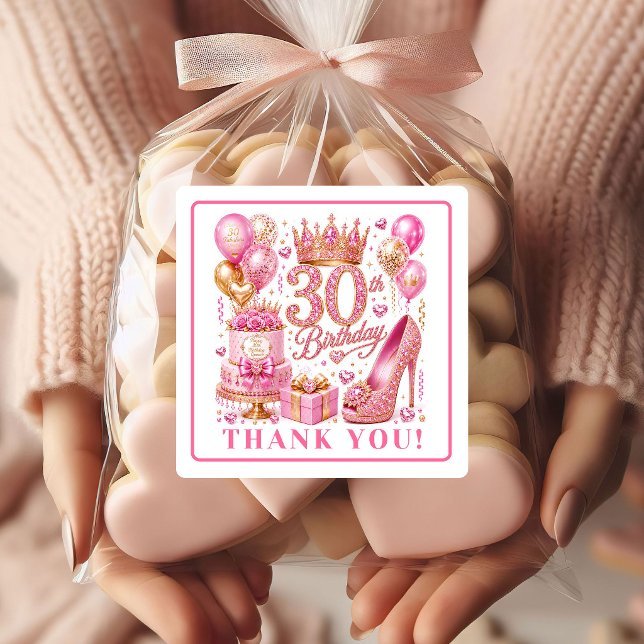 Pegatinas de cumpleaños 30 Glam Pink Gold Glitter (Glam Pink Gold Glitter 30th Birthday Stickers

)