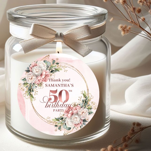 Pegatinas de cumpleaños 50 Modernas Rosa Oro Verde (Modern Rose Gold Greenery 50th Birthday Stickers)