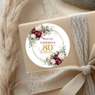 Pegatinas de cumpleaños 80 diseñador rubor burdeos