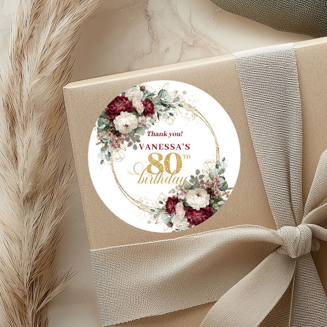 Pegatinas de cumpleaños 80 Timeless Blush Burgundy (Timeless Blush Burgundy 80th Birthday Stickers)
