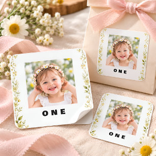 Pegatinas de cumpleaños con foto floral de margari