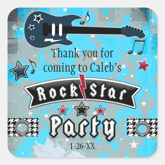 Pegatinas de cumpleaños con guitarra de estrella d (Anverso)