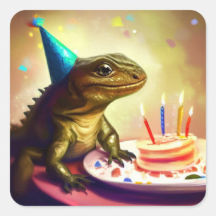 Pegatinas de cumpleaños con Lizard y Pastel