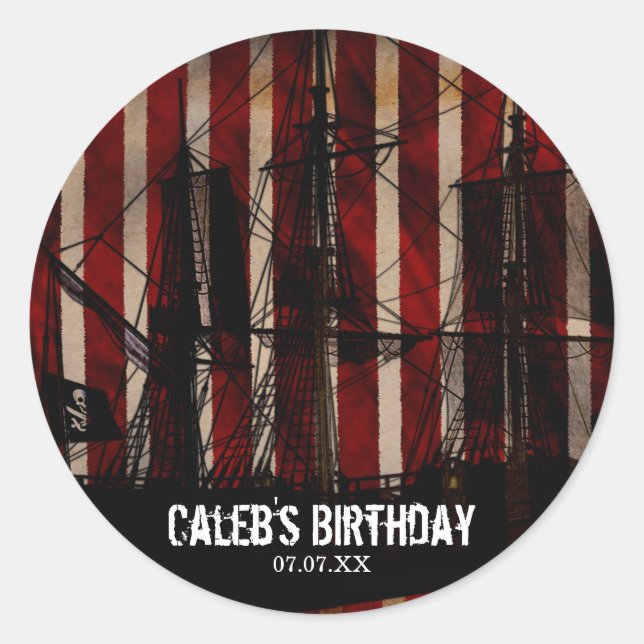 Pegatinas de cumpleaños con temática de barco pira (Anverso)