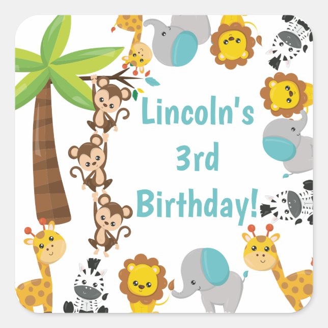 Pegatinas de cumpleaños de animales salvajes perso (Anverso)