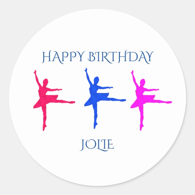 Pegatinas de cumpleaños de bailarina con el nombre (Anverso)